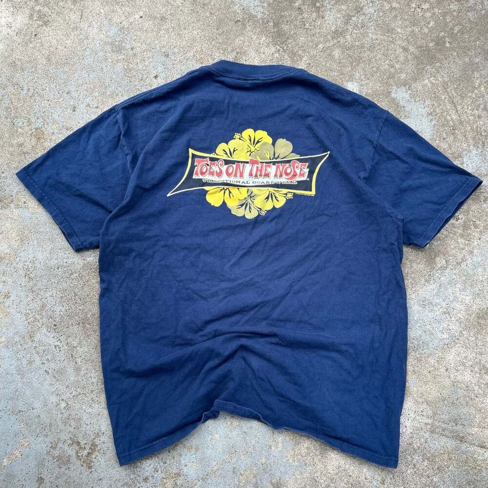 Vtg Toes on the Nose Navy Surf Shirt Boardwear